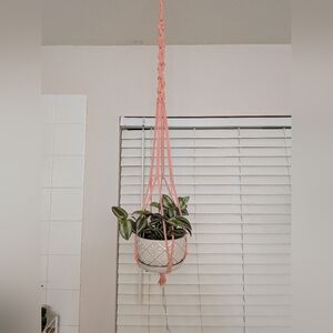 Pink Macrame Plant Hanger with Ceramic Pot